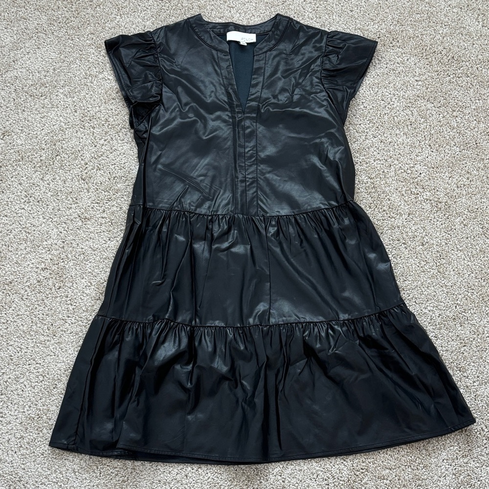 Black boutique faux/vegan leather babydoll dress